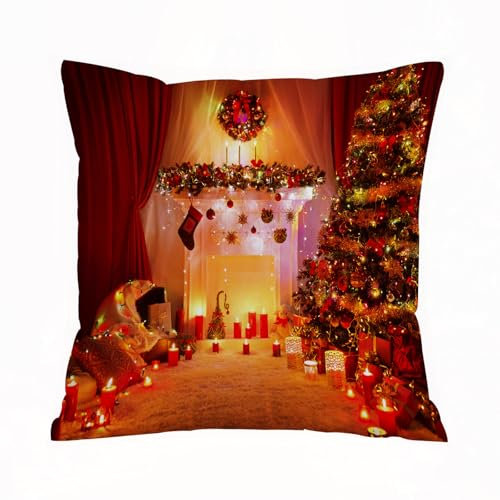 ERRTU Kissenbezug 50x50 cm,dekorativ, Weihnachten, Noel Dekoriert mit einem Haufen Holly Yule Objekte, beleu,Dekokissen Kissenbezüge Deko Kissen Bezug Wohnzimmer Zierkissen für Sofa Stuhl Bett Garten