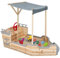 IDMarket - Bac à Sable World Bois Bateau de Pirate avec Banc Coffre et Toit Gris