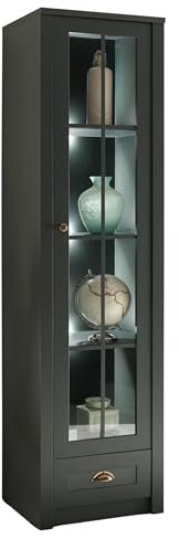 Vitrine in grün Landhaus Wohn- und Esszimmer Vitrinenschrank 50 x 197 cm, Glasvitrine Forres