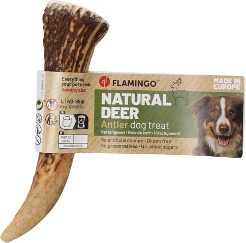 Flamingo Leckerli Hund – Snack Nature Hirschgeweih Easy – Größe L – 55g – gesägtes Geweih – Leichter Zugang zum Mark – aus Europa