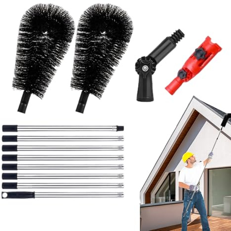 Reinigungswerkzeug für Dachrinnen mit Teleskopstange, 320 cm, Bürste aus Polypropylen und Edelstahl, keine Leiter für die Pflege von Dächern, Garten, Gewicht 1140 g