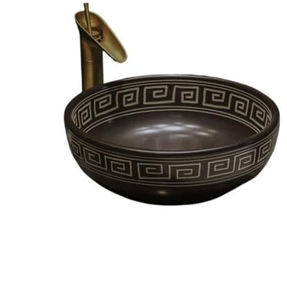 NexaGeniX Lavabo sobremueble Lavabo a Mano de cerámica Antiguo Redondo artístico, Lavabo de baño, Lavabo Individual (42 * 42 * 15cm) Lavabo de encimera