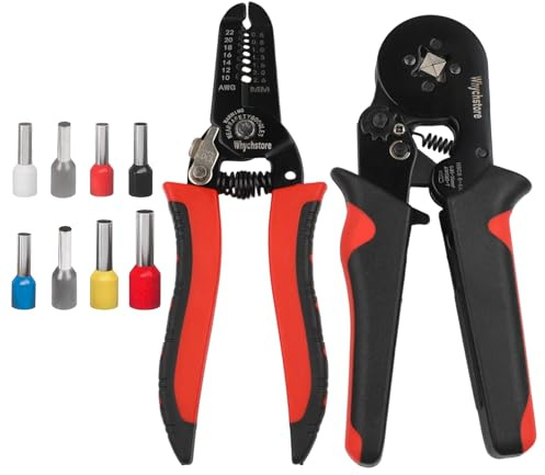 Pinza crimpatrice 0,5 – 16 mm² in acciaio al carbonio con 1800 manicotti terminali per cavi isolati e non isolati, meccanismo a leva per presse esagonali precise, impugnatura antiscivolo