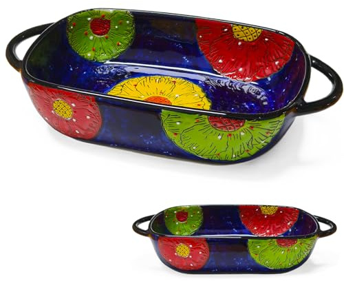 BOYIFEIJIE Auflaufform Rechteckig Keramik - Ofenfeste Lasagneform mit 2 Griffen & Vintage Blumen Design - Backform für Ofen, Mikrowelle & Spülmaschine - Ideal für Lasagne, Auflauf & Tiramisu (Yellow)