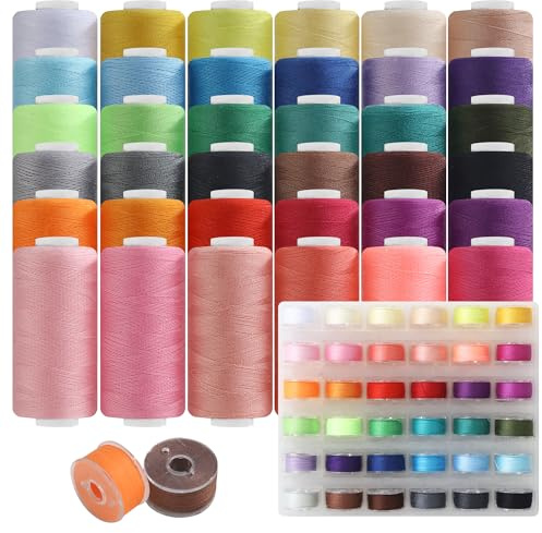 Set Cucito 400 iarde di Filo Per Macchina Da Cucire 36 rocchetti di Filo Per Cucire con 36 colori Filo in poliestere ad alta resistenza Adatto a tutte le macchine da cucire e macchine taglia e cuci