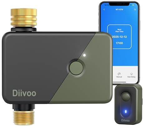 Diivoo Programmateur Arrosage WiFi en Laiton, Compatible Alexa et Google Home, Programmateurs d'irrigation, Retard Pluie & Arrosage Manuel, Arrosage WiFi pour Jardin, Pelouse, Cour