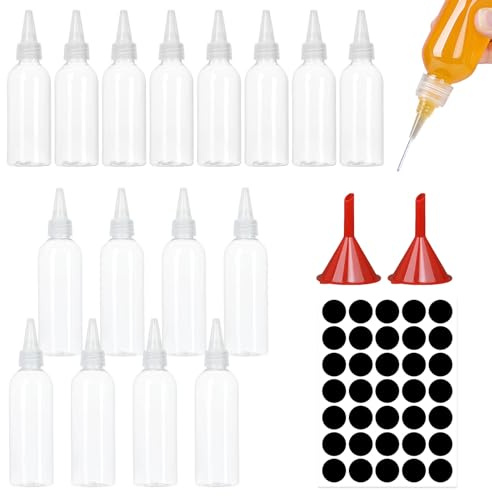 KUIZHEN 60/100ml Squeezy Bottles with Nozzles, 20 Pcs Small Squeeze Bottle | Clear Plastic Squeeze Condiment Bottle with Funnels Labels for BBQ Sauce Oil Ketchup Pigment Liquid DIY Crafts
