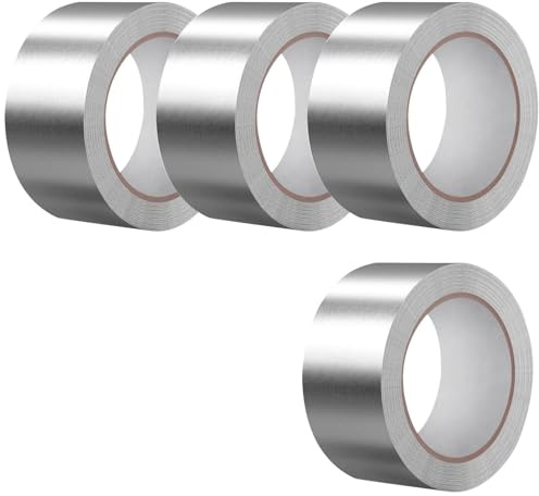 4 Rolls Aluminum Foil Tape 50mm x 80m Heat Resistant High Temperature Foil tape Highly Adhesive Aluminium Tapes Silver Heat Resistant Foils Tapes for Duct Repair HVAC Use Foamboard Metal Repair
