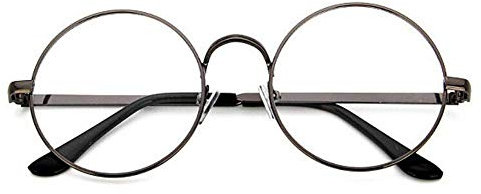 TININNA Unisex Retro Runde Metall klare Linse Brille Mit Fensterglas Damen Herren Brillenfassung,Dekogläser Klassisches Rund Rahmen Golden Muster Bein Mode Damen/Herren Brillen (Grau)