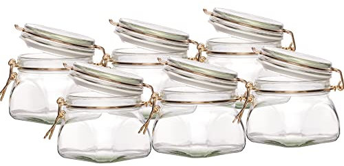 BIELMEIER Set 6 Stück 550ml Einmachgläser einwecken Vorratsgläser Drahtbügelglas Gold Bügelverschluss Made in Germany