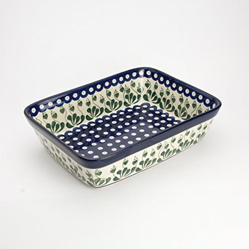 Polish Pottery 25cm x 19cm Small Lasagne Oven Serving Dish - Love Leaf