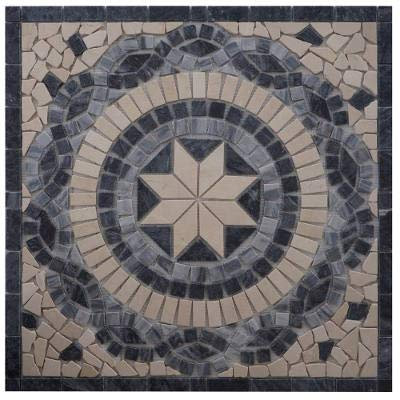 Antikmarmor Rosone 66x66 cm Windrose Mosaik Fliesen Naturstein Grau Creme EM3