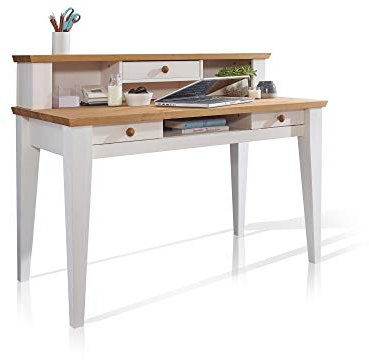 moebel-eins Bornholm Schreibtisch, Material Massivholz, Kiefer Weiss/eichefarbig