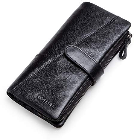 CONTACTS Geldbeutel Groß Herren Geldbörse aus Leder mit 18 Kartenfächer,Hochformat Portemonnaie Reißverschluss Scheckheft Handytasche(Schwarz)