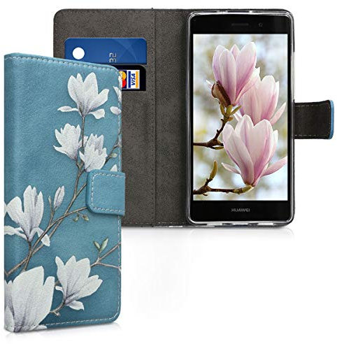kwmobile Carcasa Compatible con Huawei P8 Lite (2015) Funda - Funda con Tarjetero y Stand de Cuero sintético - Magnolias