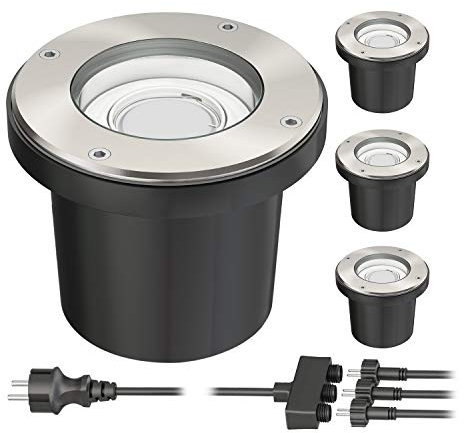 ledscom.de Boden-Einbaustrahler BOS für außen schwenkbar Edelstahl rund IP67 150mm Ø inkl. 23,5W LED Lampen je 430lm warmweiß 4er Set