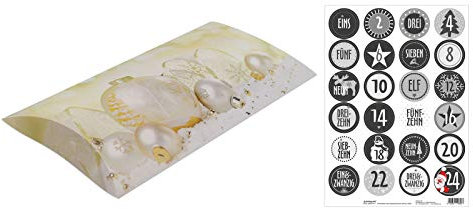 OLShop AG Adventskalender Kugeln 25 Kissenverpackungen mit 24 Zahlenaufklebern Schwarz/Weiß