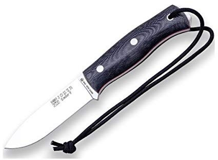 Joker Überlebensmesser Ember F CM123, 10,5 cm Klinge aus SANDVIK 14C28N Stahl, schwarze Lederscheide, Micarta-Segeltuchgriff, inklusive Paracord 550, Werkzeug zum Angeln, Jagen, Camping und Wandern