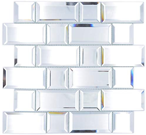 Mosaik Fliese Glasmosaik Kombination Mirror Metro Spiegel Mosaik für WAND KÜCHE Wandverblender Fliesenspiegel Verkleidung | 10 Matten