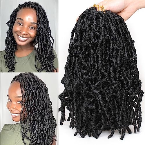 Leeven 12 Inch Short Nu Faux Locs Crochet Braids Hair for Distressed Faux Locs 6 Packs Natural Black Synthetic Short Bob Hair Extensions 1B#