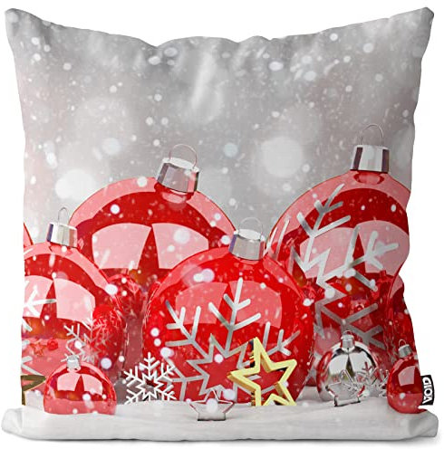 VOID Rote Weihnachtskugeln Schnee Kissenbezug Kissenhülle Sofakissen Kissen Deko Weihnachten Winter Weihnachtsdeko, Kissen Größe:80 x 80 cm