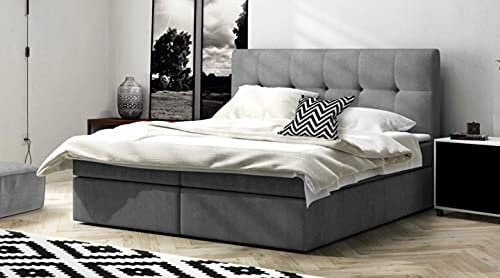 Boxspringbett Holly Bett 160x200 mit Topper und Zwei Bettkasten Webstoff oder Velours wählbar hell grau (Avra 15)