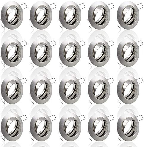 20x SET Einbaustrahler + GU10 für 230V eisen gebürstet Schwenkbar rund Einbau Spots Decken Strahler Leuchte Spots Deckenleuchte Lampe Einbauleuchte Einbaurahmen 104S-TP SN