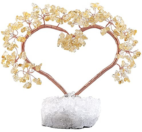 KYEYGWO Citrine Heilung Kristallbaum auf Natürlichen Bergkristall Quarz Cluster Specimen Base, Herz Stein Geldbaum Fengshui Bonsai Baum Figuren Ornament Haus Deko für Hochzeit, Glück, Reichtum