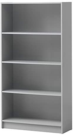 Timber Art Design UK 4 Tier Bookcase Open Ladder Shelf Retro Contemporary Organizer Display Shelving Unit for Modern Living Room, Office Space, Study Room Furniture, Grey - W80 x H150 x D30cm