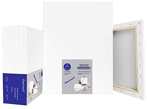 Genixart 40x50cm / 16x20 Inch White Blank Stretched Canvas, Pack of 5, Primed Professional Artist Canvases for Acrylics & Oils Painting