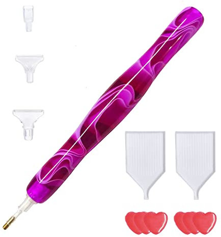 TFSYLISA Kunstharz-Diamant-Malstift,Diamantmalerei Stift mit 3 Stiftköpfe,5D Diamant Strass Picker Mit 3 Stiftköpfe,Diamond Painting Zubehör und Werkzeuge (Violett)