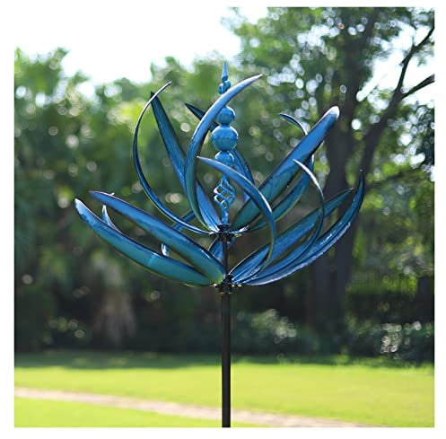 Cyan Oasis 91 inch Wind Spinners Outdoor - Extra Large Outdoor Metal Wind Sculptures Spinners with Stake, Windmills for The Yard Garden, Yard Art Garden Lawn Decor - Blue (27 W x 91 H)