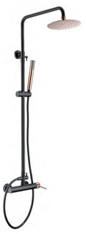 Mice - Conjunto Columna de ducha Monomando con barra extensible 95-125cm - Barra de ducha con Rociador y mango - Griferia de baño color Negro Mate y Oro Rosa