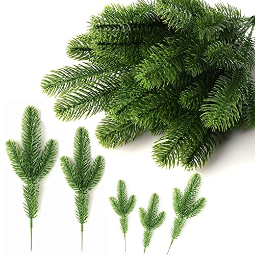 30Pcs Artificial Pine Branches, Green Leaves Needle Faux Fir Tree Branches Christmas Foliage,Fake Pine Leaves Wreath Garland Making Supplies Greenery Decoration DIYChristmas Home Garden Decoration