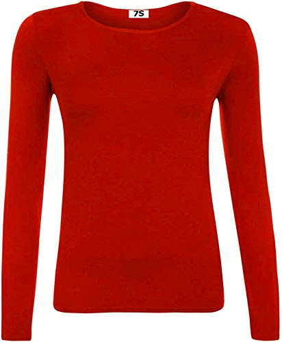 7STYLES® Girls TOP Long Sleeve T Shirt Kids Basic Plain TOP Crew Neck School Uniform 5-13 (as8, Age, 7_Years, 8_Years, Regular, Red)