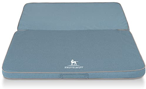 Knuffelwuff Faltbare Reisematte Orthopädisch Tacoma Hundematte aus Velours mit Handwebcharakter 140 x 120cm Hellblau - Abnehmbarer Bezug - waschbar - für große, mittelgroße und kleine Hunde