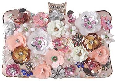 CORIOS Borsa Sera Donna Pochette di Fiore Colorati Borsa a Tracolla con Catena Nozze Borsa a Spalla Eleganti Borse Messenger Borsa a Mano per Festa Banchetti Ballo Nozze Oro