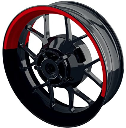 One-Wheel, Premium Felgenaufkleber passend für z.B. Kawasaki, Suzuki, Honda, Yamaha, KTM, BMW etc| Motiv: Halb halb schwarz, Felgenrandaufkleber GP, Wheelsticker Motorrad, Farbe rot