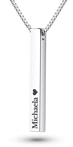 Mister Boncuk® CubiChain Halskette mit Gravur - aus rostfreiem Edelstahl - Namenskette mit Geschenkbox - Quader Anhänger - Personalisiert mit Wunschgravur - Unisex (Silber)