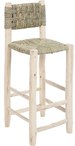 Bohome Living - Tabouret de bar en bois brut, Chaise haute avec dossier, vendu à l'unité (Hauteur d'assise : 70cm)