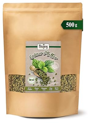 Biojoy Poivre vert BIO entier, grains idéals pour moulin, 500 g | Baies de poivre vert du Sri Lanka, séchées, Piper nigrum L., Schinus terebinthifolia L.