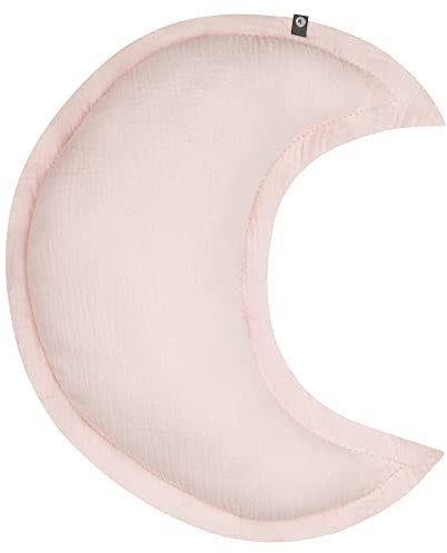 von Herzen Handmade Musselinkissen aus 100% Baumwolle I Kinderkissen I Dekokissen aus Musselin in Mondform I Mondkissen für Kinderzimmer & Bett I Handgenähtes Kissen mit Watte gefüllt (Puderrosa)