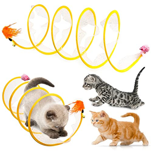 Katzentunnel Katzenspielzeug Tunnel Spieltunnel Folded S Katzen Tunnel Spielzeug Cat Tunnel Spiral Mit Federspielzeug und Spielzeugmäuse für Alle Katzen Kaninchen Welpen