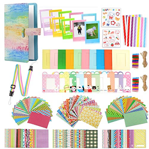 Kit d'accessoires colorés pour appareil photo Instax Mini 9/8/90/70/11 avec autocollant, cadres de bureau, cadre de suspension, sangle, clips (multicolore)