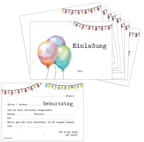 PRICARO Einladungskarten Kindergeburtstag, A6 Luftballon, 10 Stück
