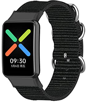 KUTEWEU Nylon Armbänder Kompatibel mit Oppo Watch Free, Ersatzarmbänder für Oppo Watch Free, Ersatzarmband Sport Geflochtenes Uhrenarmband Armband für OPPO Watch Free Smartwatch Zubehör (Schwarz)