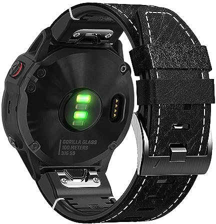 Abanen Quick Fit 26 mm Leder-Uhrenarmbänder für Garmin Instinct 2X / Fenix 7X / Fenix 6X / Fenix 5X, Faserleder mit Silikonfutter, Nähte, weiches, schweißfestes Armband für Epix Pro 51 mm (schwarz)