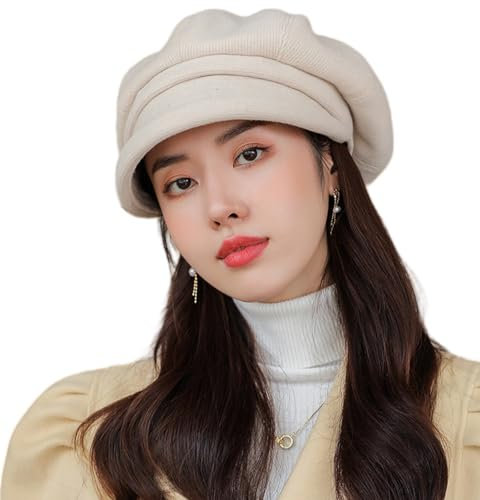 AIDIER Damen Eleganter Ballonmütze Warme Gatsby Schirmmütze Wintermütze Schiebermütze Dick Wolle Barett Maler Mütze mit Roll up Visor Wolle Baskenmützen Kappe