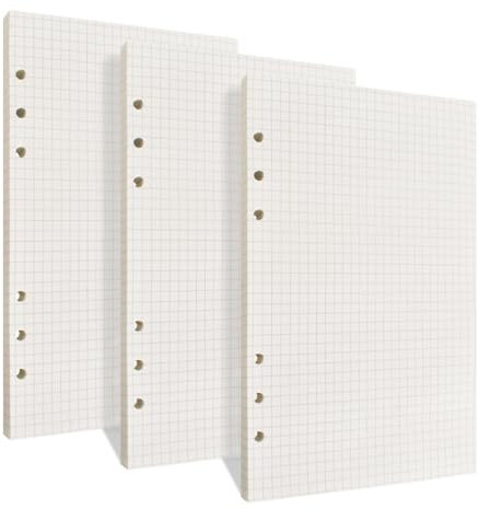 135 Fogli Ricarica di Carta A5 Formato 6 Fori, Vergini Fogli Mobili Ricarica di Carta per Agenda Filofax A5 Bullet Taccuino da Viaggio, per Appunti, Agende, Planner, Diari, Schizzi (Quadrato)