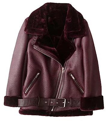 FULBHPRINT Veste d'hiver en fausse fourrure pour femme - Chaude et décontractée - Avec boucle en cuir - Solide - Ample - Épais